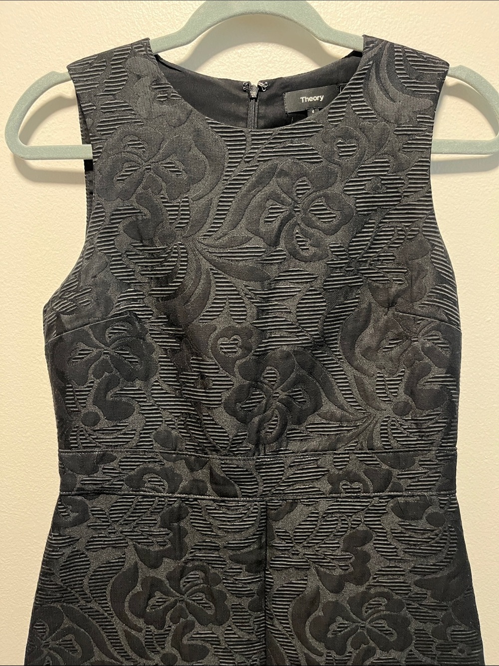 THEORY Raneid Black Floral Jacquard A-Line Sleeveless Dress, Size 4 - Picture 5 of 9